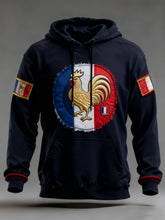 Sweat à capuche surdimensionné à épaules dénudées avec poches pour hommes, drapeau français vintage